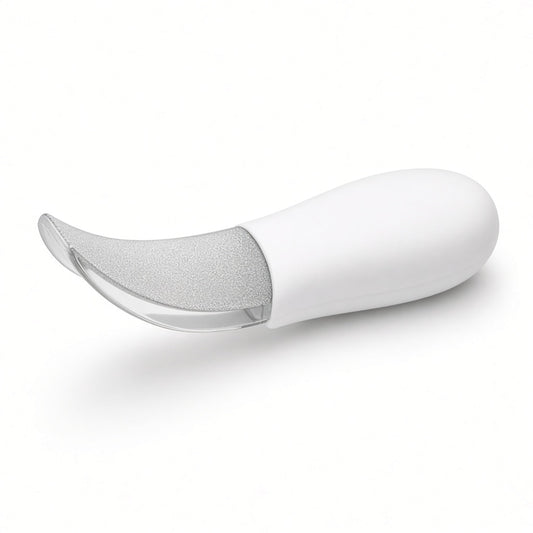 Manual glass foot file with a white handle